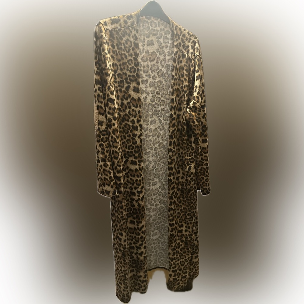 2x suede patch on sleeves leopard long duster!